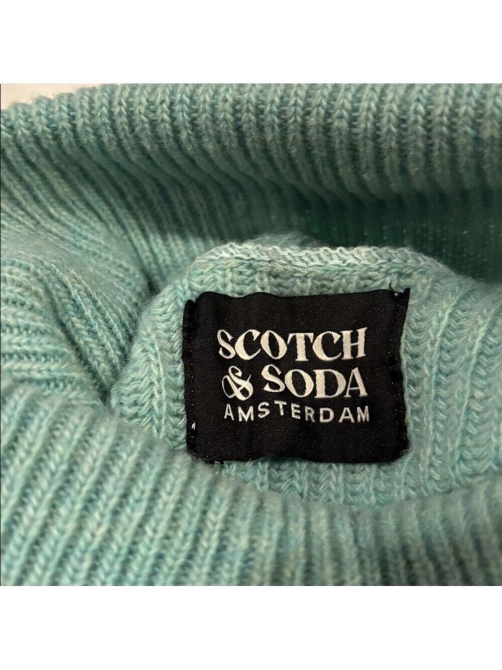Scotch & Soda Men's Mint Green 100% Wool Rib Knit Turtleneck Sweater Size Medium - Picture 7 of 9